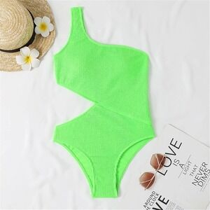 One Shoulder Cutout‎ Swimsuit Green Textured One-Piece Bathing Suit XXL NWOT
